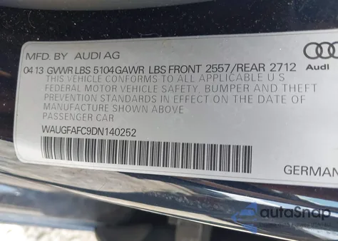 2013 Audi A6 2.0T Premium из США, поврежденный, VIN WAUGFAFC9DN140252